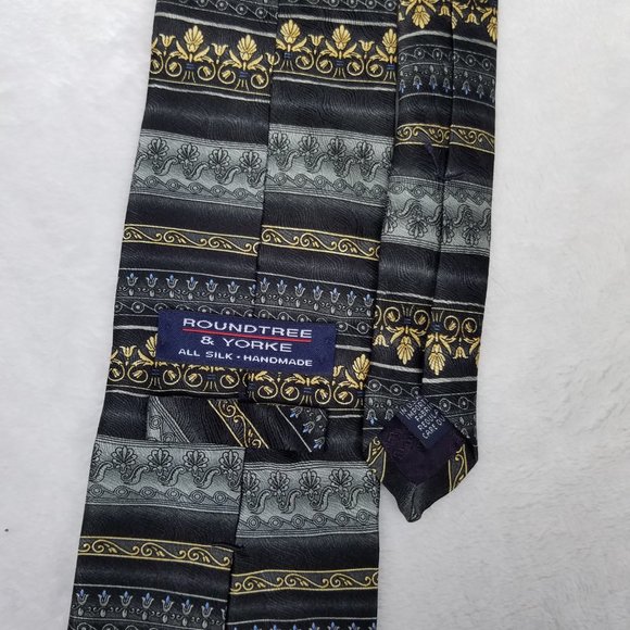 Roundtree Yorke Black Gold Silver Stripes Silk - Picture 3 of 3